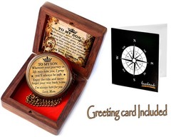 to My Son Compass with Wooden Box-Mom Medium, Antique Brass