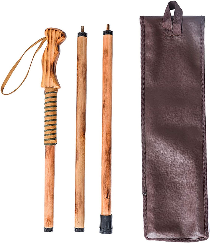 3-Pc Detachable Hardwood Walking Stick Pine Handle with Compass (Nature Color, 5