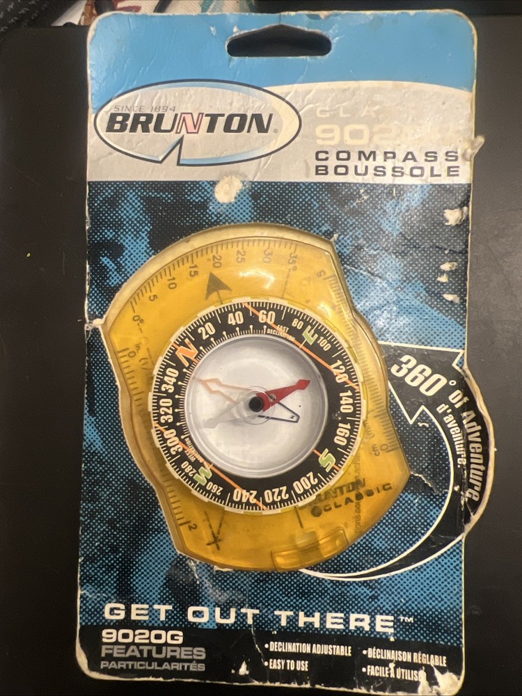 NEW Brunton 9020G Compass High Visibility Yellow Baseplate DECLINATION Adj