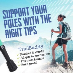 TrailBuddy Walking Stick Tips – Pack of 6 Replacement Rubber Cane Tips Fit Most