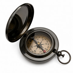 Personalized Pocket Compass with Hinged Cover and Key Ring