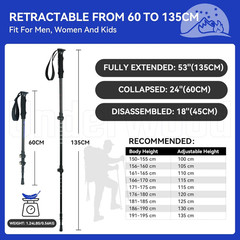 Trekking Poles Collapsible Hiking Poles Aluminum Adjustable Walking Sticks for