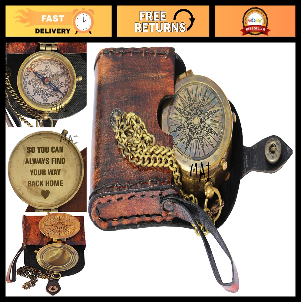 Antique Pocket Compass for Hiking & Camping – Engraved Nautical Navigation Tool
