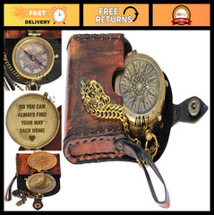 Antique Pocket Compass for Hiking & Camping – Engraved Nautical Navigation Tool