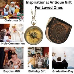 Antique Brass Compass with Leather Case ”Trust in The Lord” – Birthday Wedd…