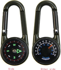 Outdoor Multifunctional Hiking Metal Carabiner Compass Thermometer Keychain Meta
