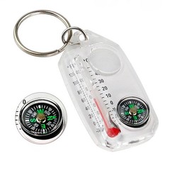 Glow-in-the-Dark Zipper Pull Compass & Thermometer Camping Survival Hanger Ring