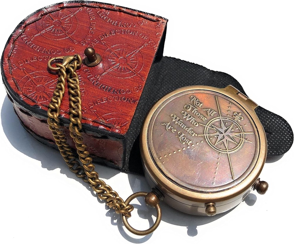 Antique Brass Pocket Compass Engraved Personalized Gift for Camping Nautical Use