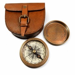 Vintage Brass Pocket Compass Leather Case Rustic Home Decor Gift 2.5 Inch