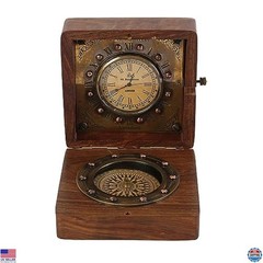 Vintage-Inspired Brass Sundial Compass with Rosewood Box – Nautical Decor Gift