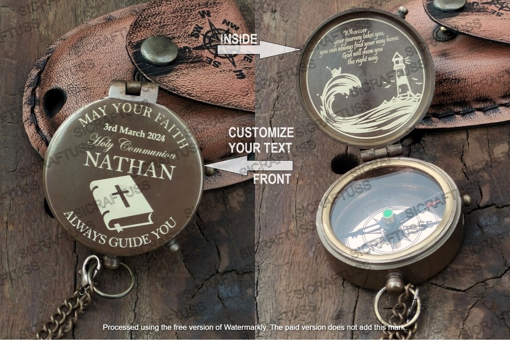 Personalized Holy Communion Baptism Gift – Engraved Pocket Brass Compass Gift