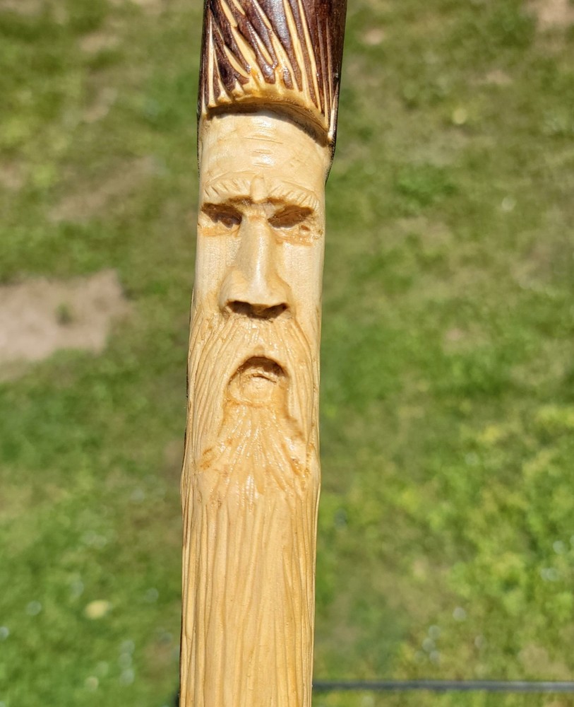 “Hand Carved Walking Stick – Bearded Man Face – Rustic Wood Staff – Handmade