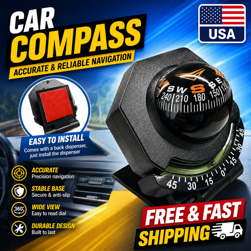 Car Compass, Car Dashboard Compass Ball with Slope Meter, Adjustable Night Vi…