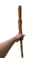 Hiking Stick with Ankh Cross, Walking Stick, Hand-carved, Made in USA