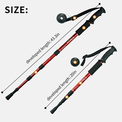 2 PCS Trekking Walking Hiking Sticks Anti-shock Adjustable Alpenstock Poles Red