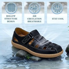 Mens Sport Sandals Leather Closed Toe Sandal Breathable Outdoor 8.5 Black
