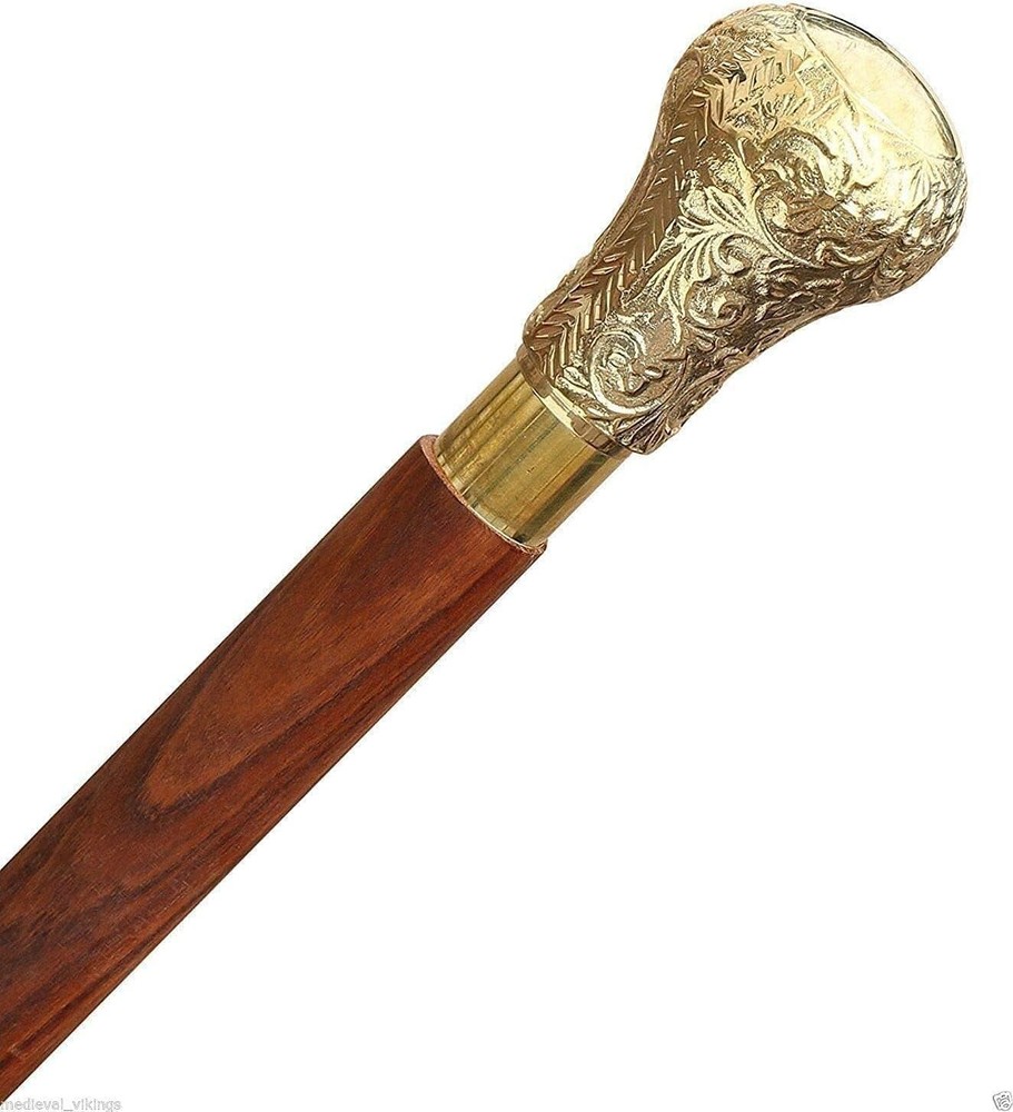 Natural Wood with a Brass Handle for Men & Women Unisex Walking Sticks