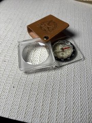 Eddie Bauer Compact Map Compass & Magnifier 2 x 2″ Leather Sheath Hiking Camping