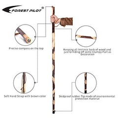 Hiking Stick 55 Inches Hardwood with Hand Strap Rubber Tip Waterproof Coating