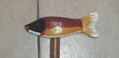 CARVED WOOD “Multi Color Fish” WALKING STICK, Cane- 34-36″L & 3/4″ Dole