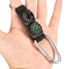 2PCS Multifunction Camping Carabiner Compass Thermometer Keychain Outdoor Tools