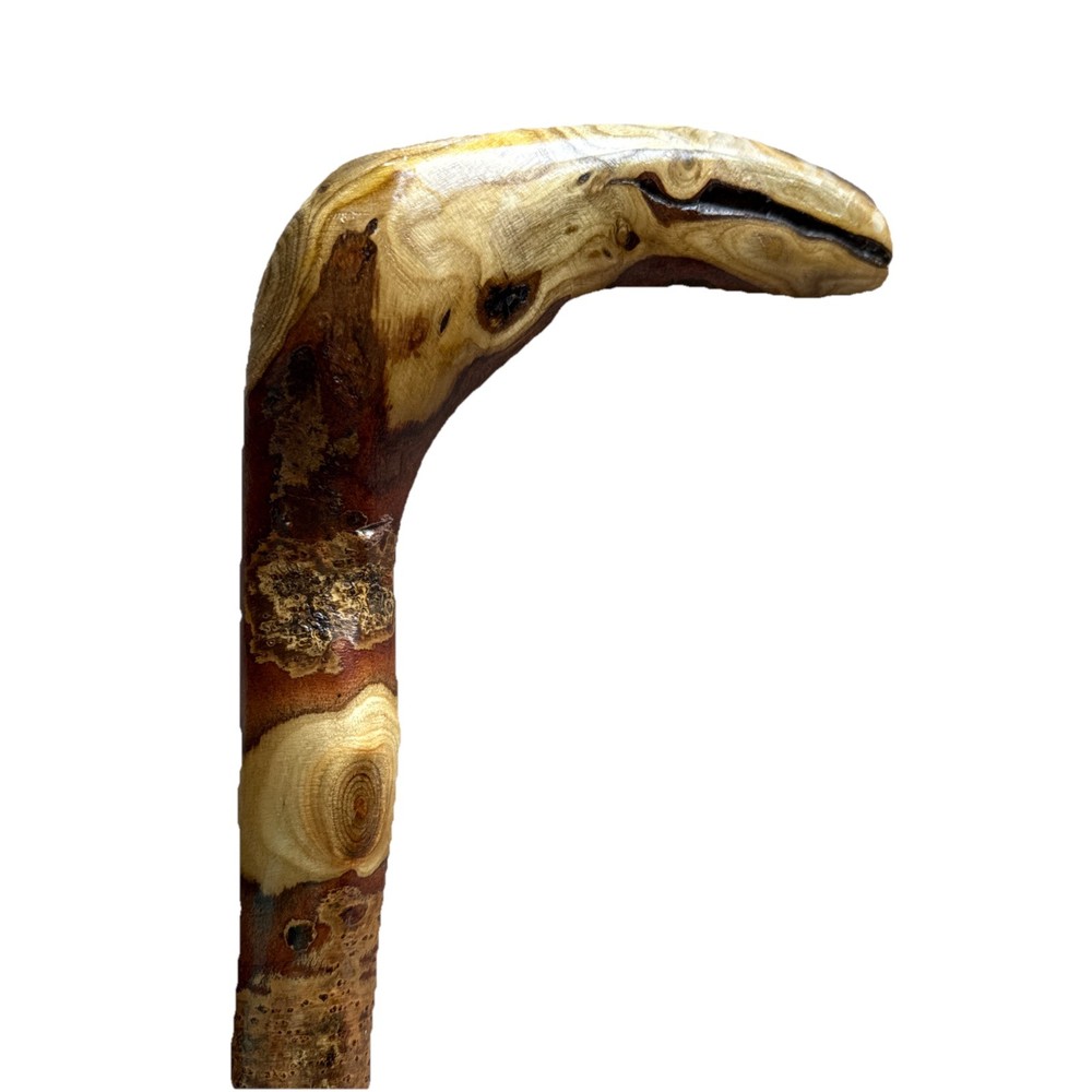Vintage Hand Carved Natural 37” Walking Stick/ Cane Two Tone Wood