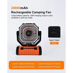 USB Powered Camping Fan Light with Remote 4 Wind Speeds for Fishing Gear