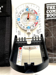 Vintage 1983 Brunton 8040G Elite Mirrored Sighting Compass USA Made w/ Pouch