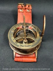Brass Sundial Compass Wrist Band/Real Leather Band/Wrist Compass Free Keychain