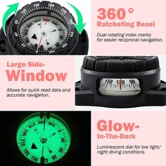 Scuba Dive Compass, Waterproof 5ATM Marine Navigation Wrist Compass Black