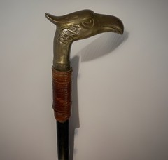 VINTAGE BRASS EAGLE HEAD WALKING CANE HANDLE WITH WOODEN STICK 36” TALL