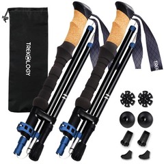 TREKOLOGY Trek-Z Cork Grip Trekking Poles – 130 cm, Black with Blue