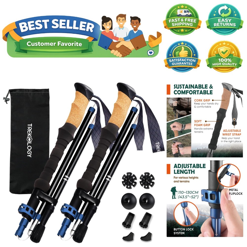 Trek-Z Cork Grip Trekking Poles – Lightweight Folding Hiking Poles, Adjustabl…