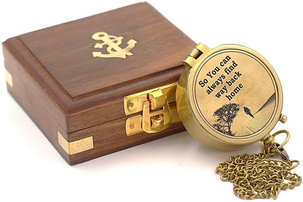 Directional Nautical Brass Compass W Wood Box Personalized Engraved Compass Gift
