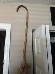 Antique Vintage Handmade German Knotty Walking Stick Cane Real Wood One Piece