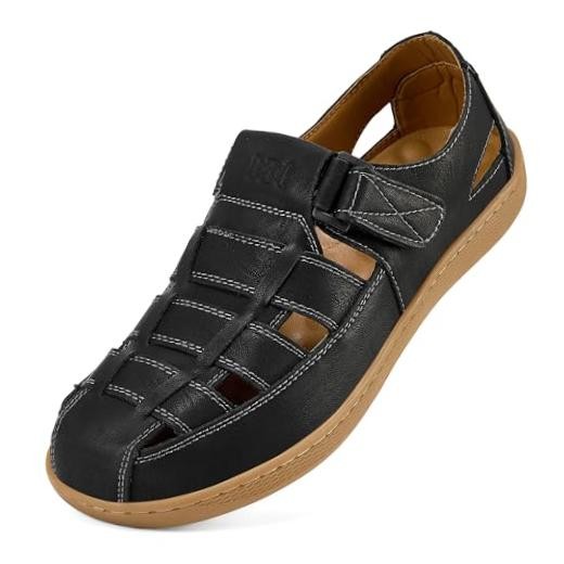 Mens Sport Sandals Leather Closed Toe Sandal Breathable Outdoor 8.5 Black