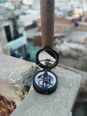 Navigational Aluminum Brunton Pocket Transit Compass With Leather Case 2 Inch