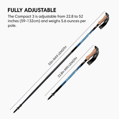 Compact 3 Trekking Poles – 5.6 Oz Ultralight, Backpacking, Thru Hiking Poles, Ad