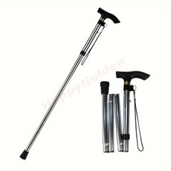 Folding Four-section Aluminum Alloy Trekking Pole Cane Golden Adjustable Height