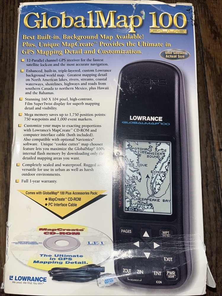Lowrance Global map 100 Portable Handheld GPS Receiver Digital W Box & Manual