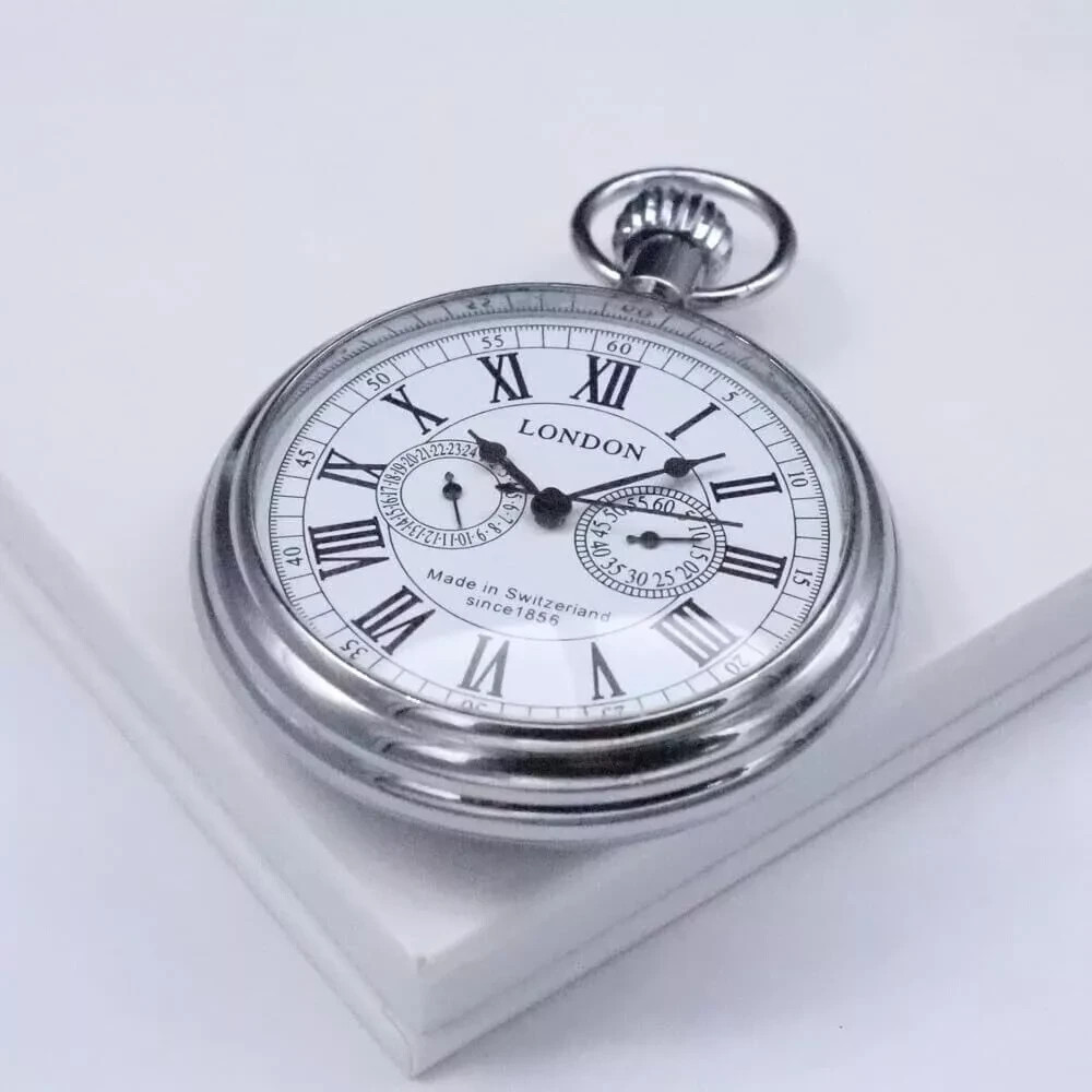 Men’s Vintage Full Brass Pocket Watch Vintage Nautical Clock With Chain