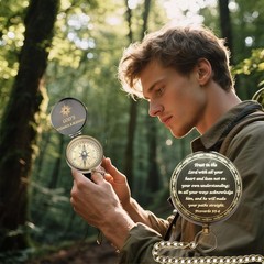 Proverbs 3: 5-6 Engraved Compasses, Wood Box Greeting – Trust in The Lord Com…