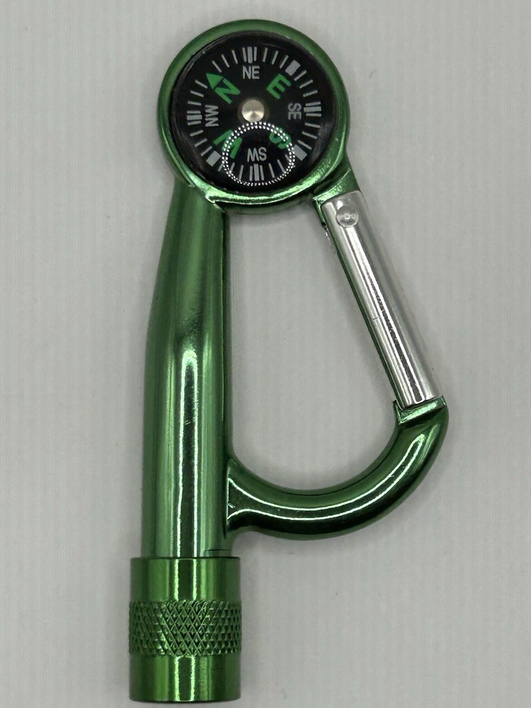 Green Aluminum Carabiner Compass + LED Flashlight – Hiking EDC Tool