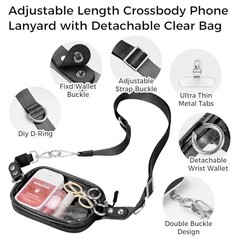 Tiostep Clip and Go Strap for Phone with Wallet Crossbody Phone Medium Black