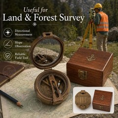 Brown Antique Brunton Compass in Wooden Box | Survey & Navigation Tool Gift Set