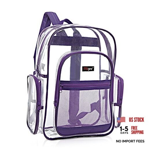 17-Inch Clear Backpack – Transparent PVC School Backpack, Daypack, Purple