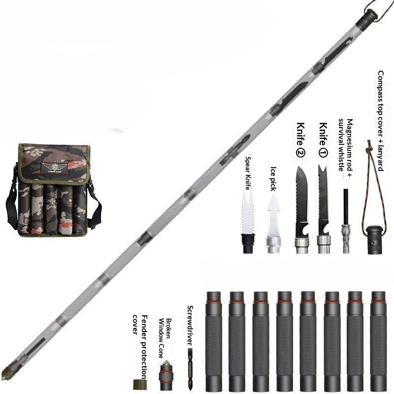 55in Hiking Tactical Stick Walking Staff – Outdoor Multitool Gear Trekking Pole