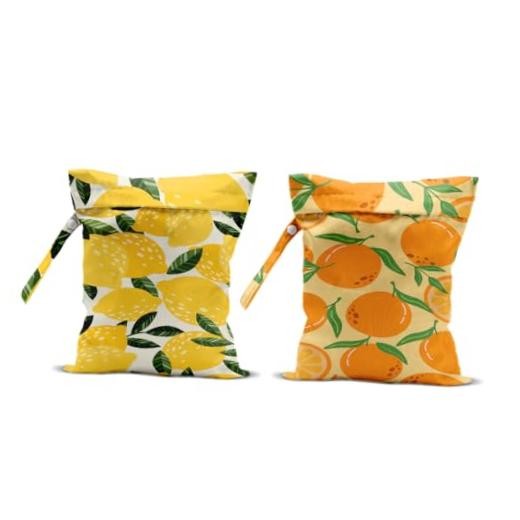 2Pcs Lemon Orange Print Wet Bags, Wet Dry Bag Reusable for Multicolor 1492