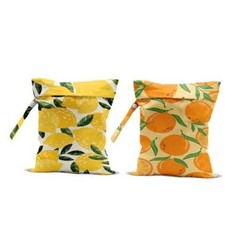 2Pcs Lemon Orange Print Wet Bags, Wet Dry Bag Reusable for Multicolor 1492