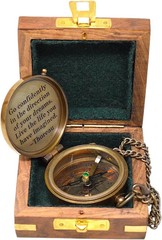 Vintage Brass Pocket Compass with Chain & Wooden Box – Nautical Gift Quote